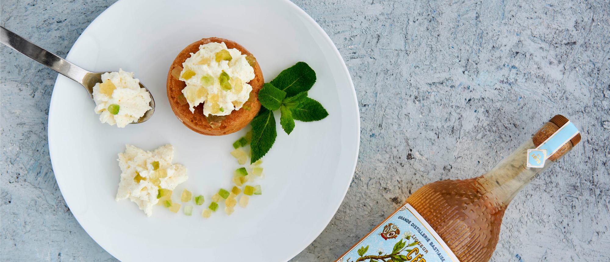 Baba au Ti'punch cédrat, chantilly au brocciu vanille, cédrat confit 