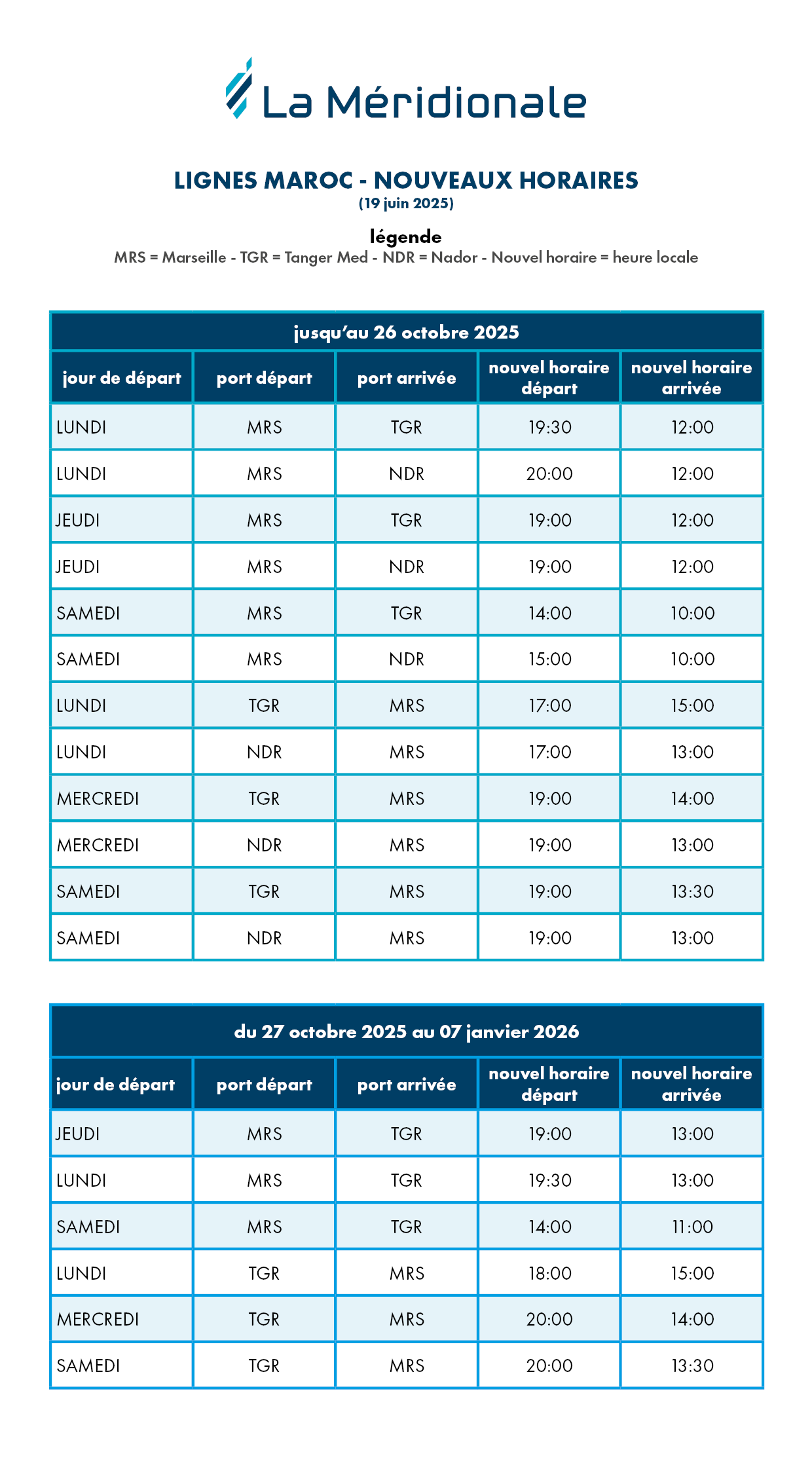 Horaires Maroc Été 2025