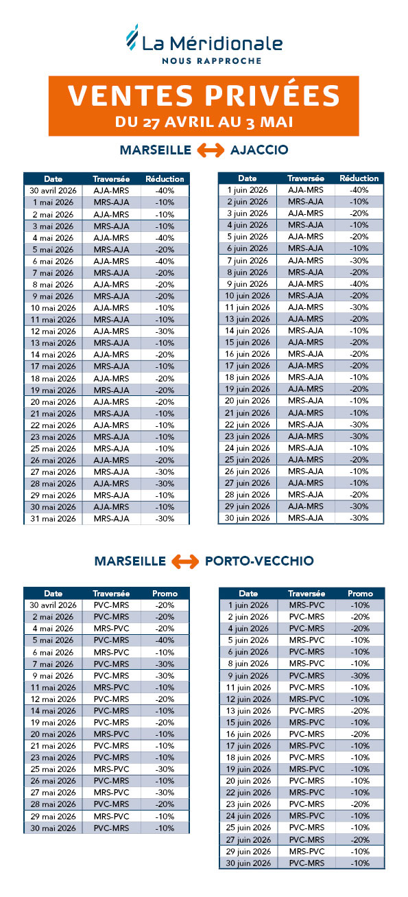 Ventes Privées - Calendrier des traversées